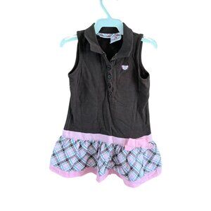 y2k Kid Zone Girls Size 4 Brown Academia Sleeveless Dress Pink Plaid Skirt Schoo